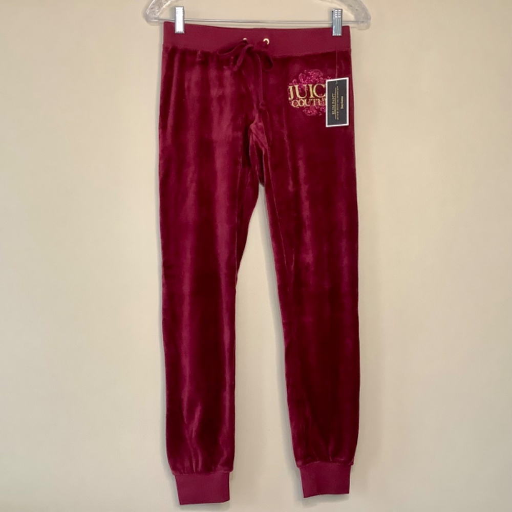 OG Juicy Couture Velour Tracksuit Jacket Jogger Pant Set Burgundy Wine Red - Picture 5 of 8